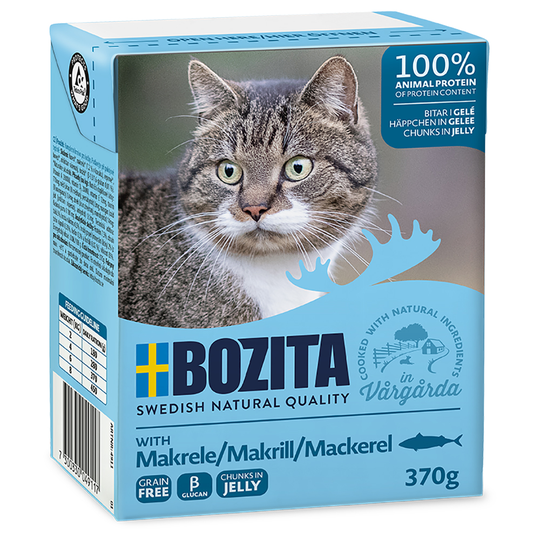 Bozita Chunks -säästöpakkaus 24 x 370 g - in Jelly: makrilli