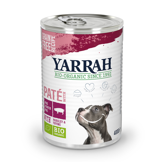 12 x 380 g/400 g/405 g/820 g Yarrah Bio -märkäruoka: 9 + 3 kaupan päälle! - Bio Paté, sianliha (12 x 400 g)