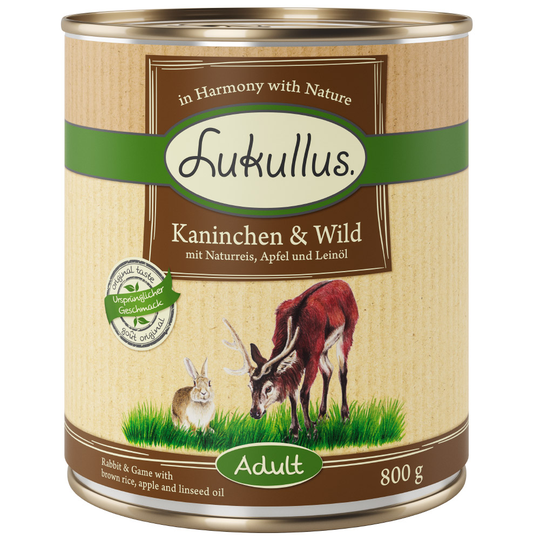 Lukullus-säästöpakkaus 24 x 400 g - kani ja peura