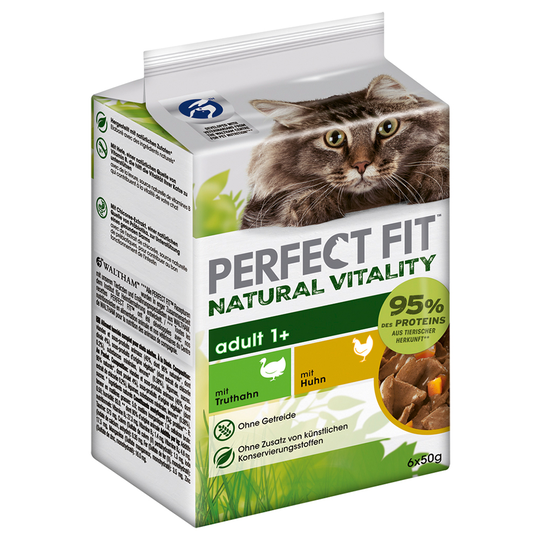6 x 50g Perfect Fit Natural Vitality Adult: 4 + 2 kaupan päälle! - kana ja kalkkuna