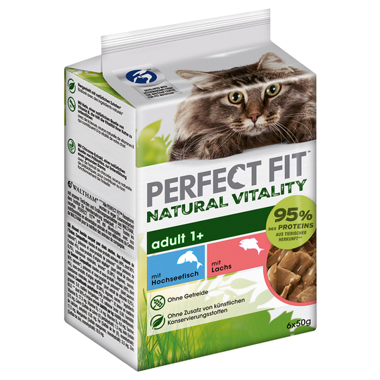 6 x 50g Perfect Fit Natural Vitality Adult: 4 + 2 kaupan päälle! - syvänmeren kala ja lohi