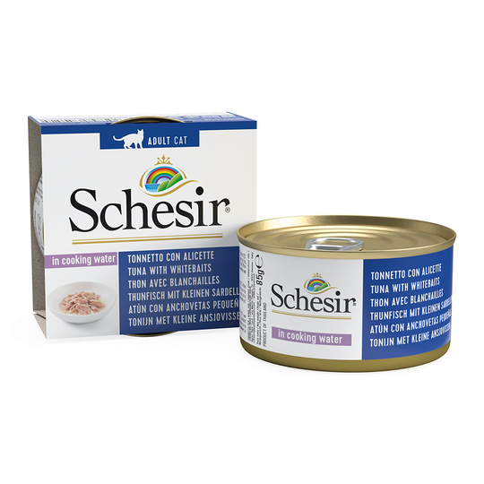 Schesir Natural with Rice -säästöpakkaus 24 x 85 g - tonnikala, pienet sardellit & riisi