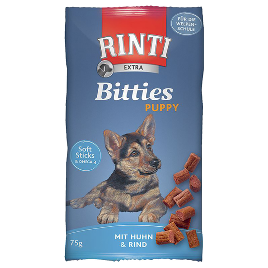 RINTI Extra Bitties Puppy -kanaherkut - 12 x 75 g (kana & nauta)