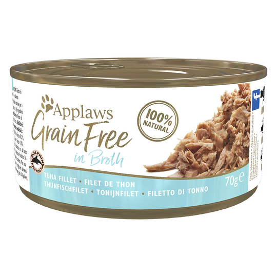 34 + 14 kaupan päälle! 48 x 70 g Applaws-kissanruokaa - Grainfree in Broth, tonnikalafilee