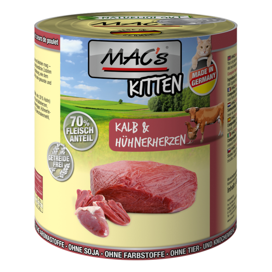 MAC´s Cat -kissanruoka 12 x 800 g - Kitten (vasikka & kanansydän)