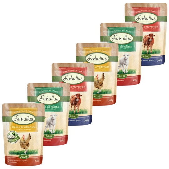 Lukullus Pouches -tuorepussit: säästöpakkaus 24 x 300 g - "Mediterran"-paketti