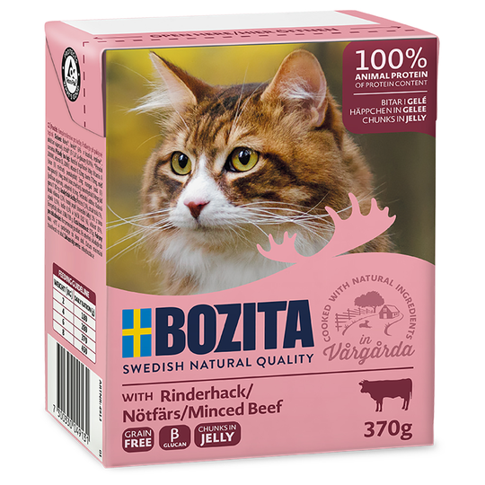 Bozita Chunks -säästöpakkaus 24 x 370 g - in Jelly: naudanjauheliha