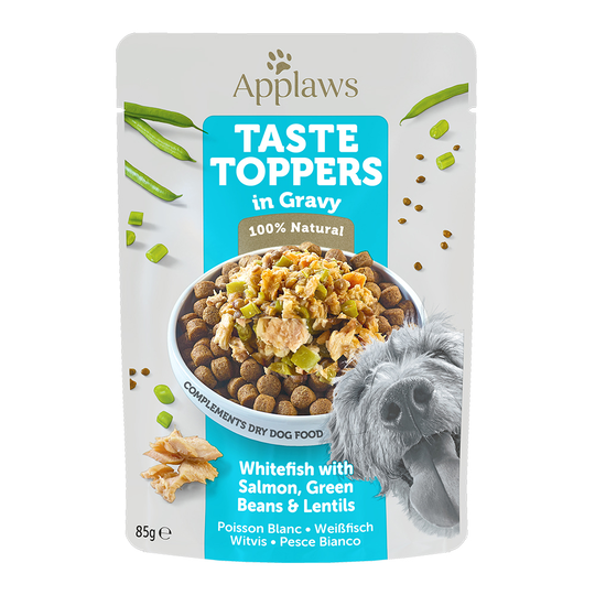 Applaws Taste Toppers kastikkeessa 12 x 85 g - siika, lohi, vihreä papu & linssi