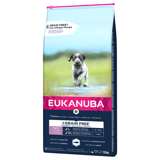 Eukanuba Grain Free Puppy Large Breed lohi - säästöpakkaus: 2 x 12 kg