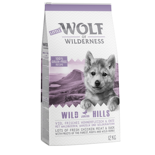 Wolf of Wilderness -säästöpakkaus 2 x 12 kg - Wild Hills Junior - ankka