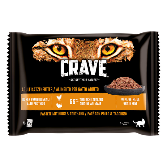 Crave Pouch 4 x 85 g - kana- & kalkkunapatee