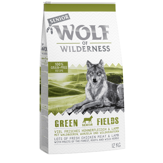 Wolf of Wilderness -säästöpakkaus 2 x 12 kg - Green Fields Senior - lammas