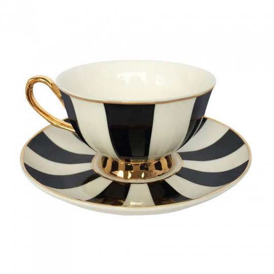 Kuppi ja lautanen Bombay Duck "Monte Carlo Stripy Black/White", 180 ml