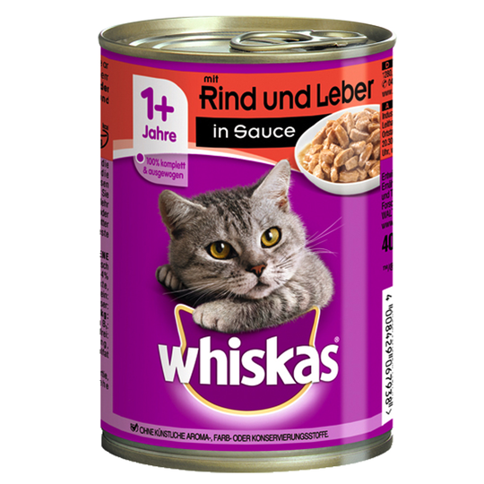 Whiskas 1+ kissanruoka 12 x 400 g: 10 + 2 kaupan päälle! - in Sauce, nauta & maksa