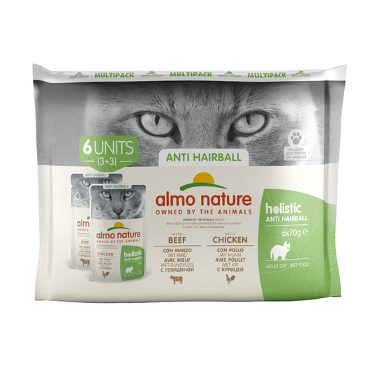 Almo Nature Holistic Anti Hairball 70g - mix: 3 x kana ja 3 x nauta