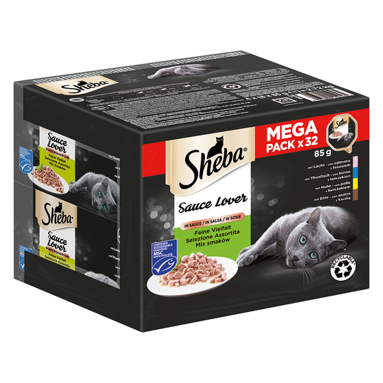 52 + 12 kaupan päälle! 64 x 85 g Sheba-kissanruokaa - Sauce Lover