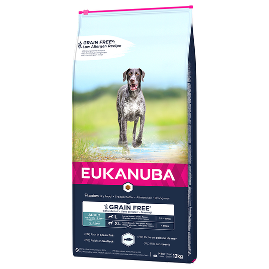 Eukanuba Grain Free Adult Large Dogs lohi - säästöpakkaus: 2 x 3 kg