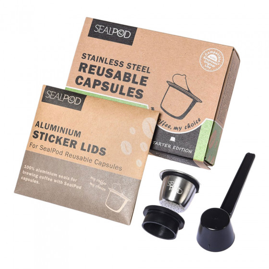 Nespresso® koneisiin sopivat uudelleenkäytettävä kapseli Sealpod "Starter Edition"