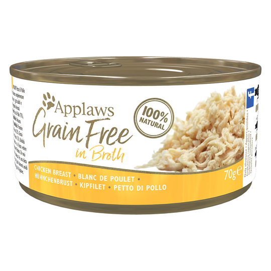 34 + 14 kaupan päälle! 48 x 70 g Applaws-kissanruokaa - Grainfree in Broth: kananrinta