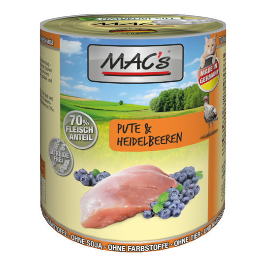 MAC´s Cat -kissanruoka 6 x 800 g - kalkkuna & mustikka